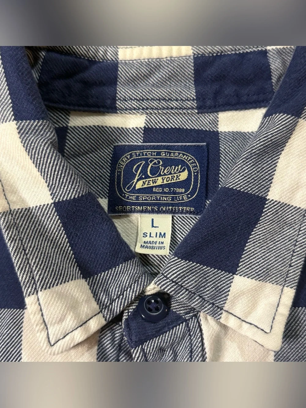 J.Crew Sportsmen’s Outfitters Plaid Shirt Men’s L Slim Blue White 100% Cotton